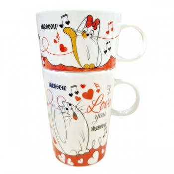 Juego de 2 tazas ceramica gatitos san valentin
