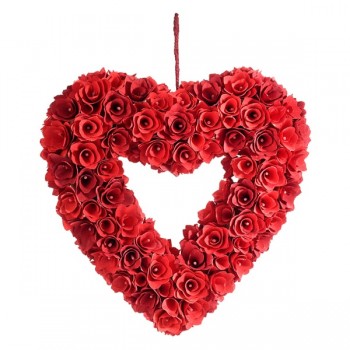 Guirnalda de corazones con rosas rojas de madera para colgar