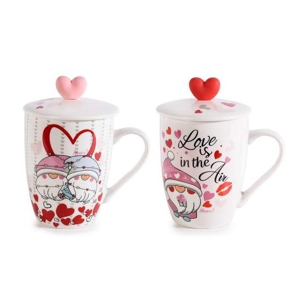 Juego de tazas cerámicas San Valentín con tapa corazón