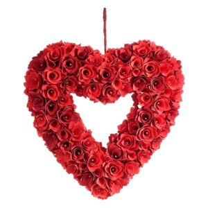 Guirnalda de corazones con rosas rojas de madera para colgar